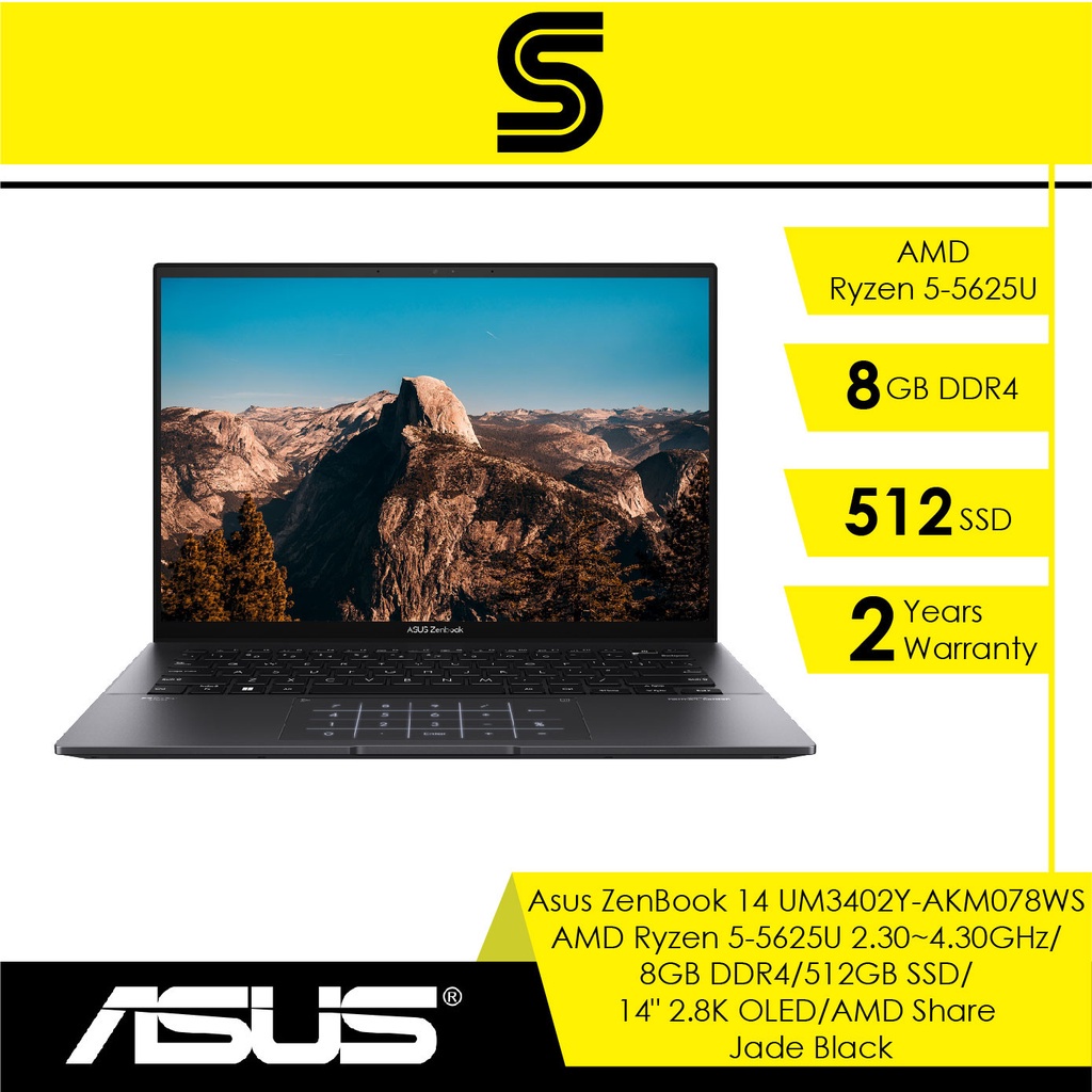 Asus Zenbook 14 Um3402y Akm078ws Jade Black Amd Ryzen 5 5625u 8gb Ddr4