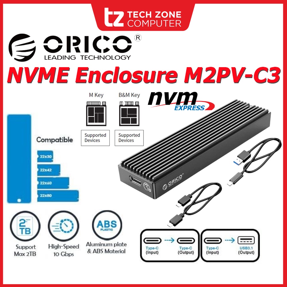 ORICO M2PV-C3 M.2 USB3.1 GEN2 TYPE-C NVME 10GBPS SSD ENCLOSURE WITH ...