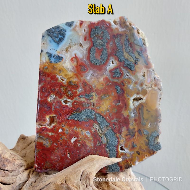 StC) Natural Polished Marcasite in Plum Agate Slab from Indonesia