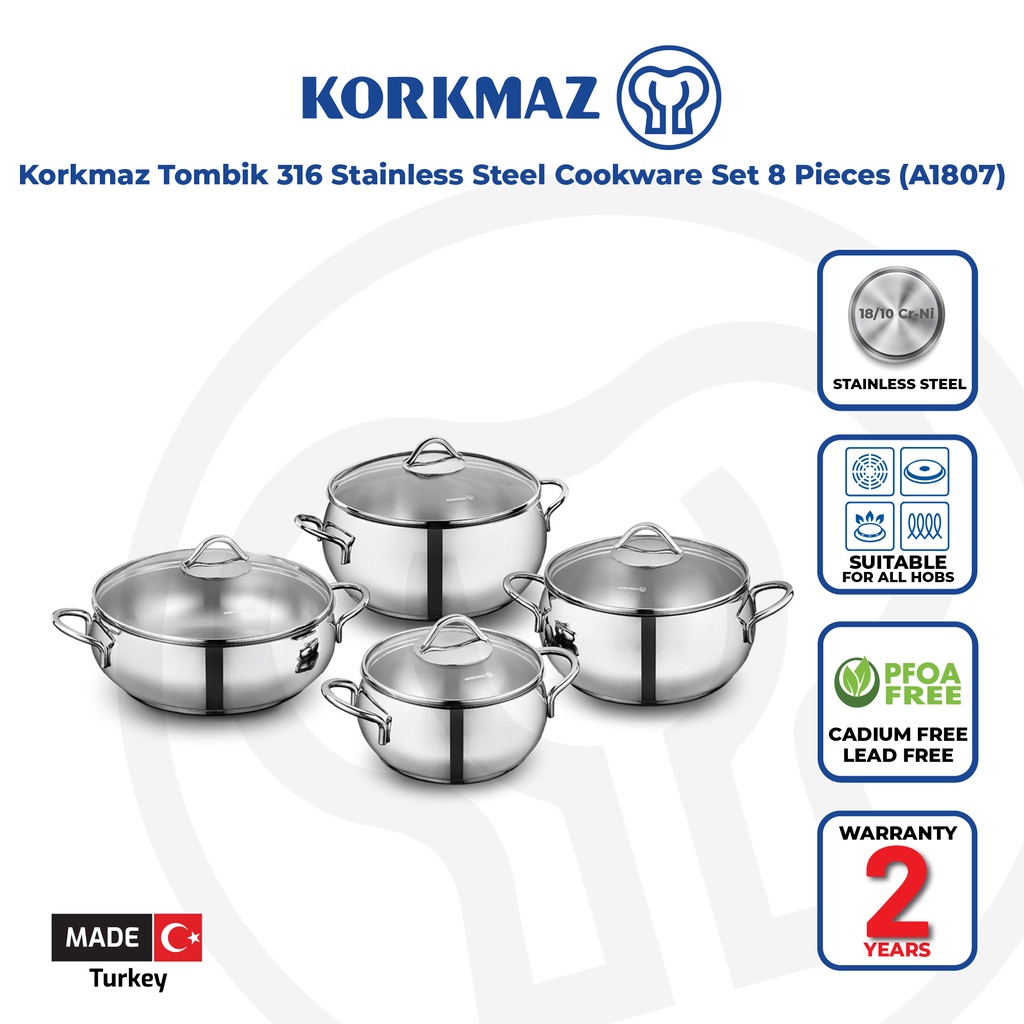 Korkmaz Tombik 8Piece Stainless Steel Cookware Set Induction