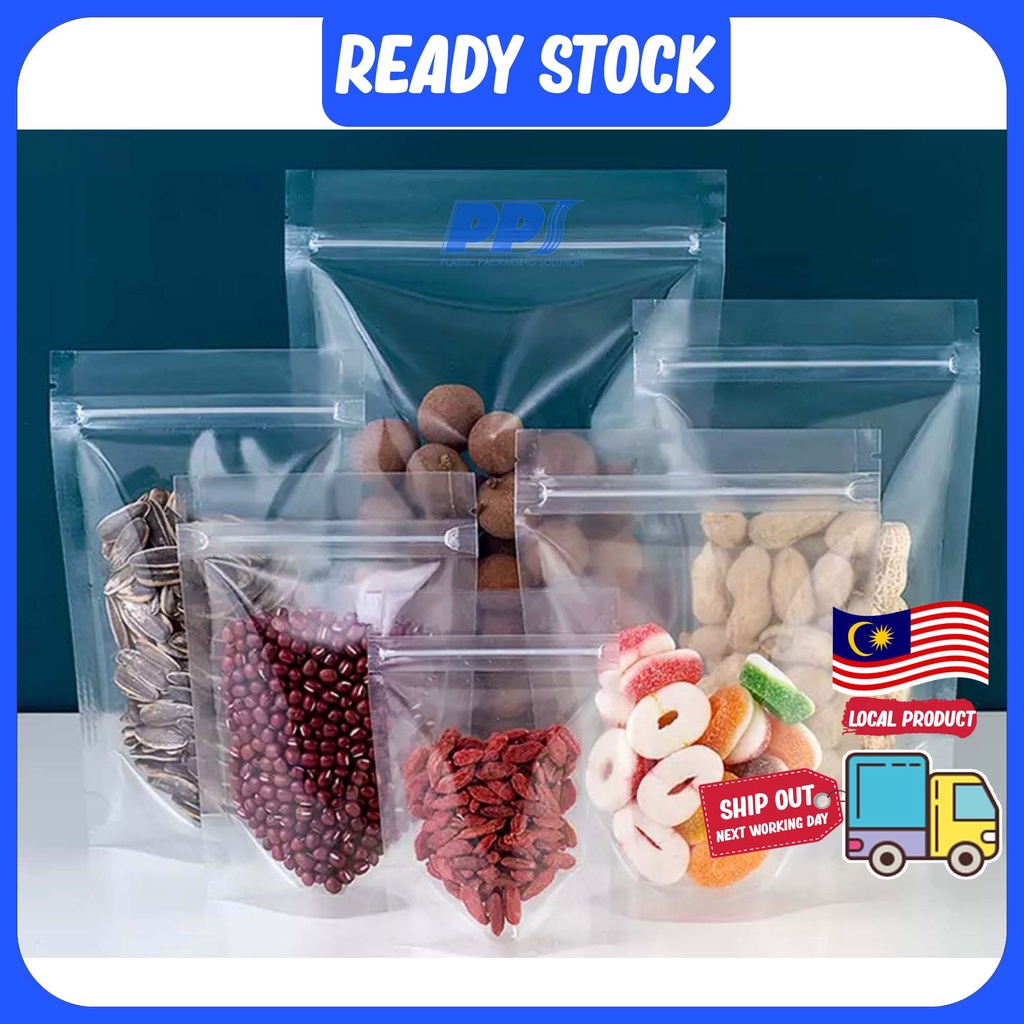 50pcs Transparent ziplock bag/Zipper standing plastic stand pouch
