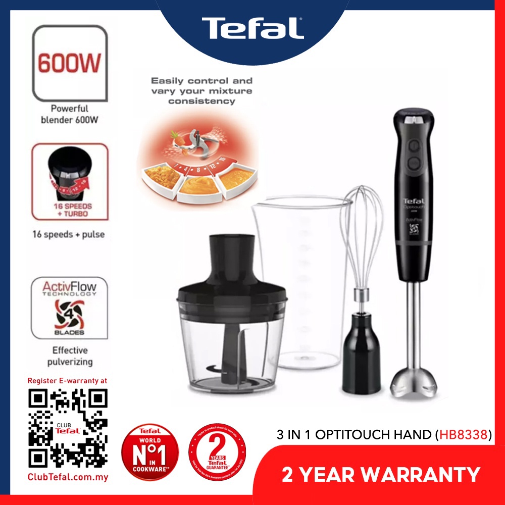 Tefal 3 in 1 OptiTouch Hand Blender + 500ml Mini Chopper + MultiWire