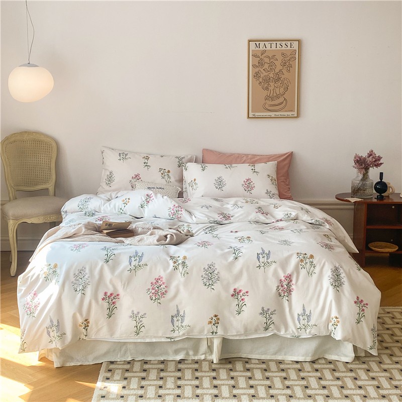 【Ready Stock】4 IN 1 Pink Flower INS Style Bedding Set 100%Pure Cotton ...