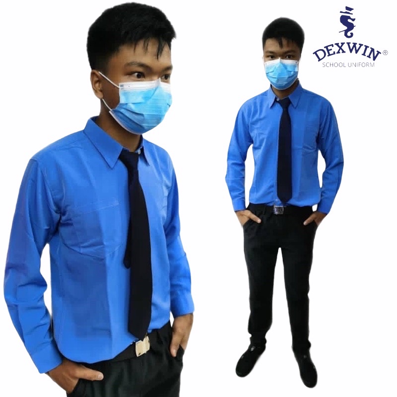 Dexwin School Uniform Baju kemeja Berwarna Lengan Panjang Kain Koshibo ...