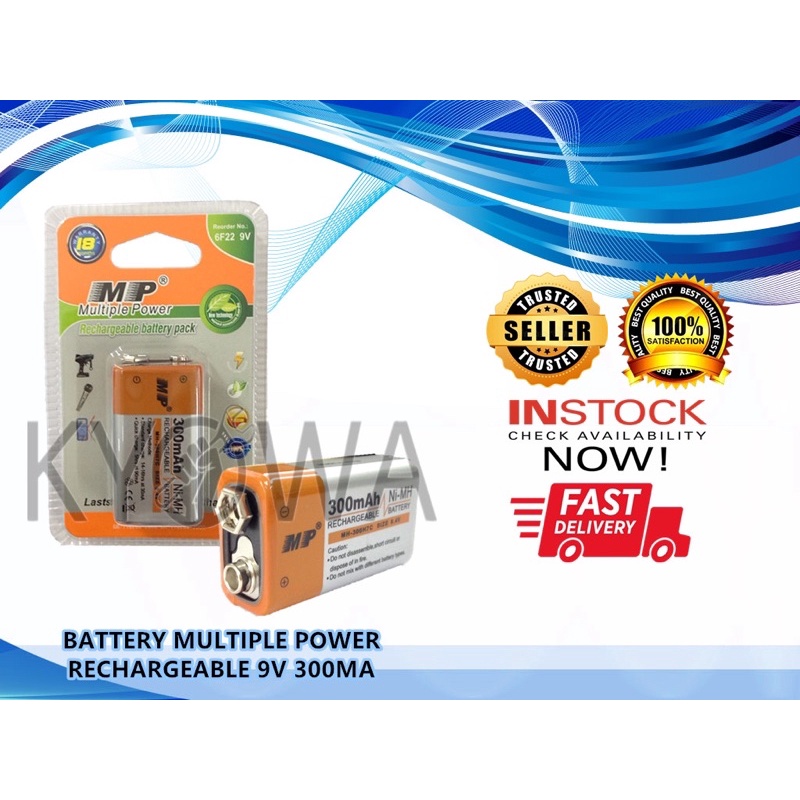 MP 9 Volt Rechargeable 300mAh NimH Performance 9V 6F22 Batteries ...