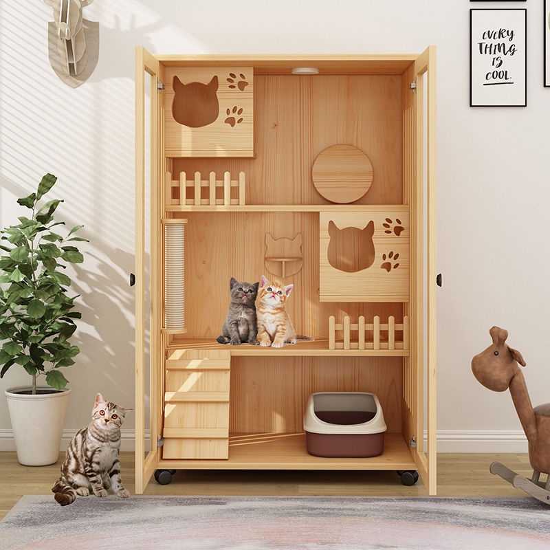 Cat Cage Villa Solid Wood Luxury Household Indoor Giant Cat Cage Cat