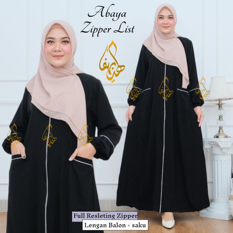 HITAM PUTIH Abaya Black List White Abaya Teenager Material Basic Plain ...