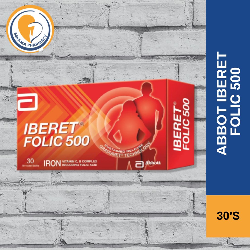 ABBOTT IBERET FOLIC-500 30'S - FOLIC ACID & ZINC [EXP: 8/2024] | Shopee ...