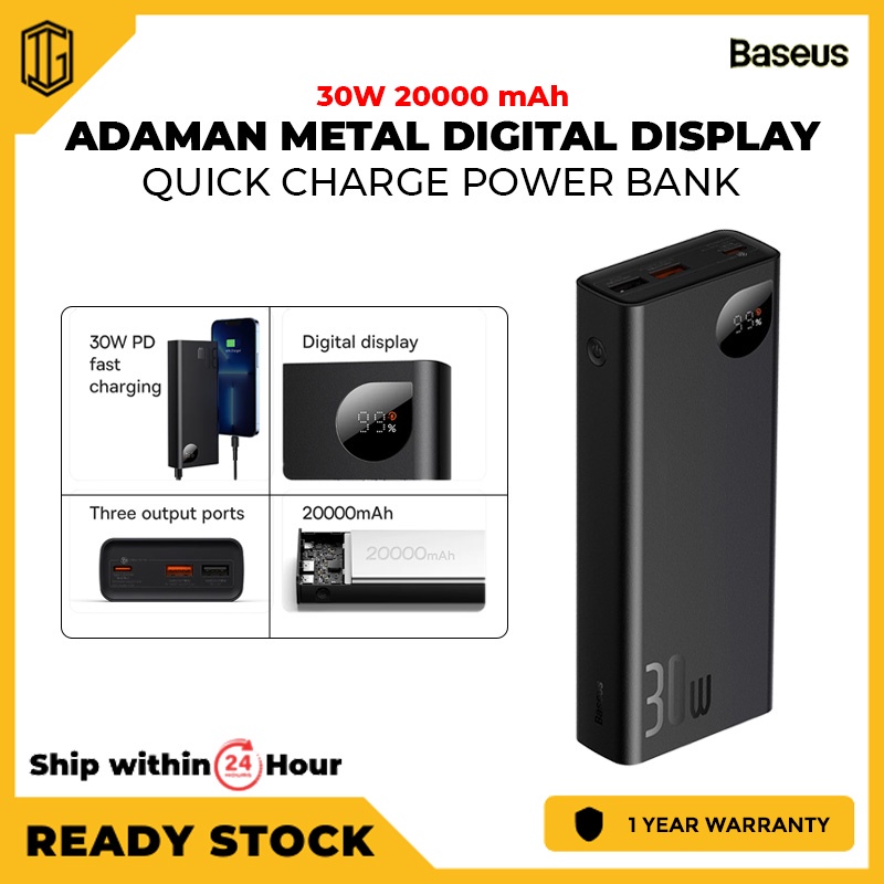 BASEUS Adaman 20000mAh 30W Metal Smart Digital Display Quick Charge Power  Bank High Power Dual Way Fast Charge