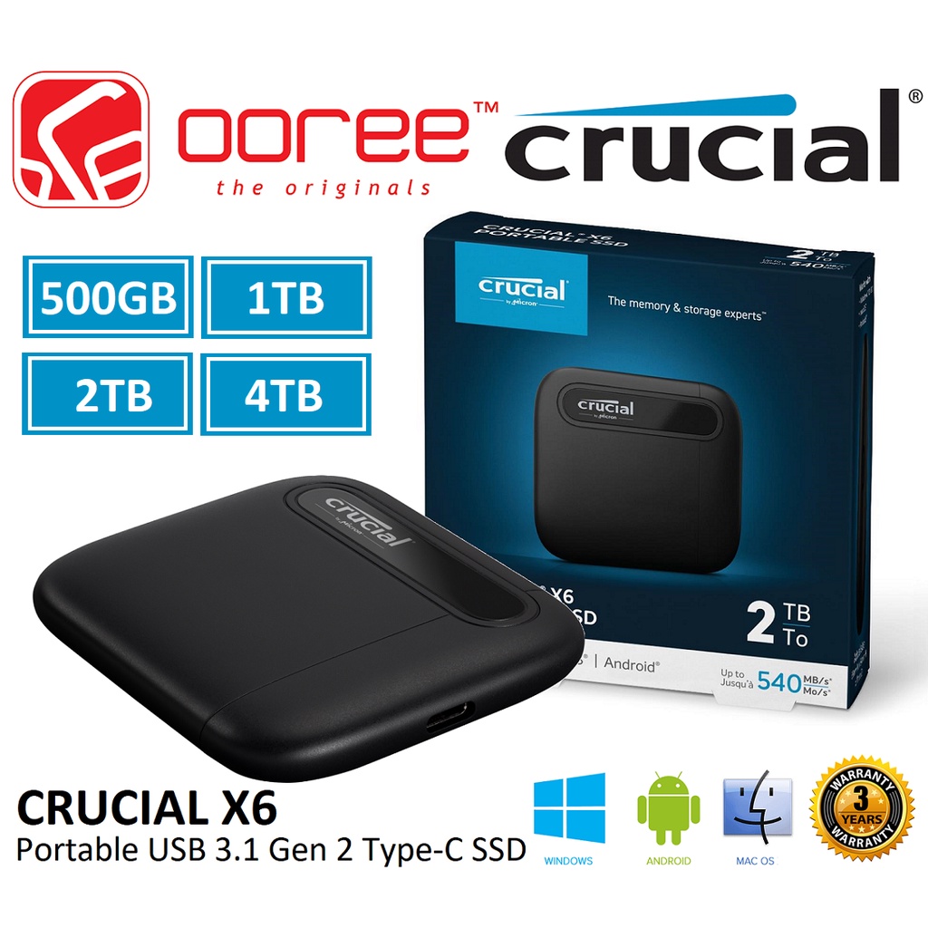  Crucial X6 1TB Portable SSD - Up to 800MB/s - PC and Mac - USB  3.2 USB-C External Solid State Drive - CT1000X6SSD9 : Electronics