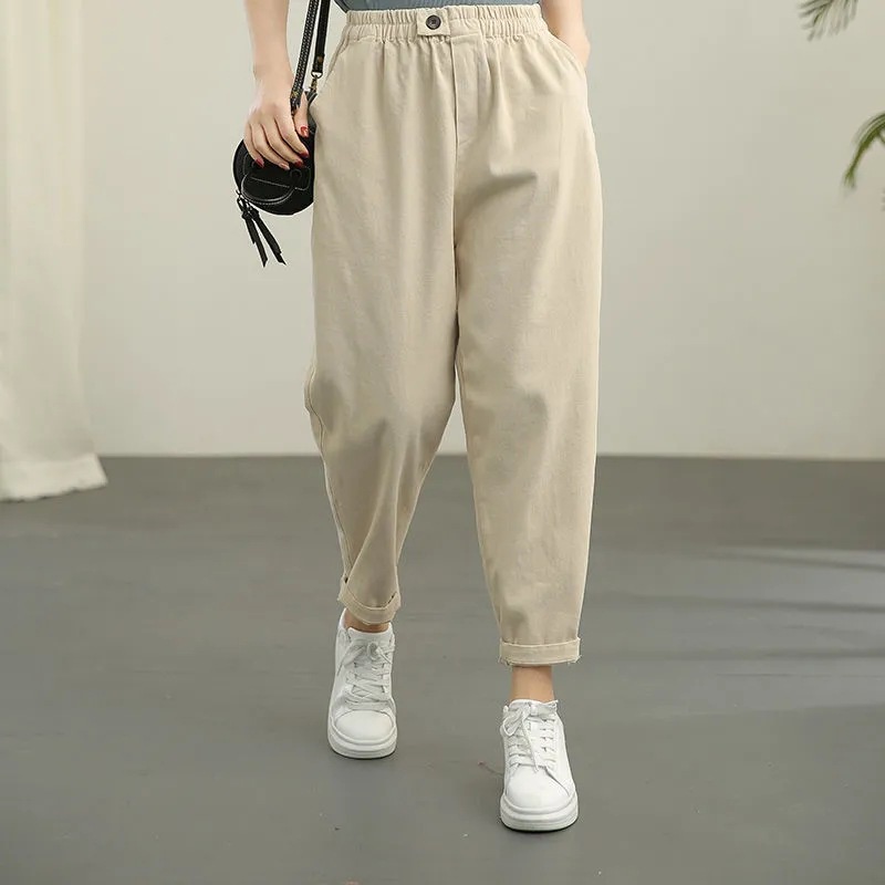 Ready Stock Women Casual Pants High Waist Elastic Waist Women