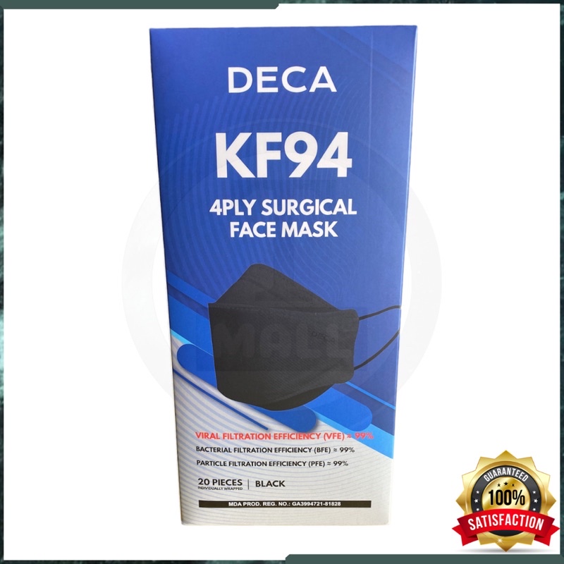 DECA KF94 Mask (20pcs) 4PLY Surgical Face Mask Black/White One Box