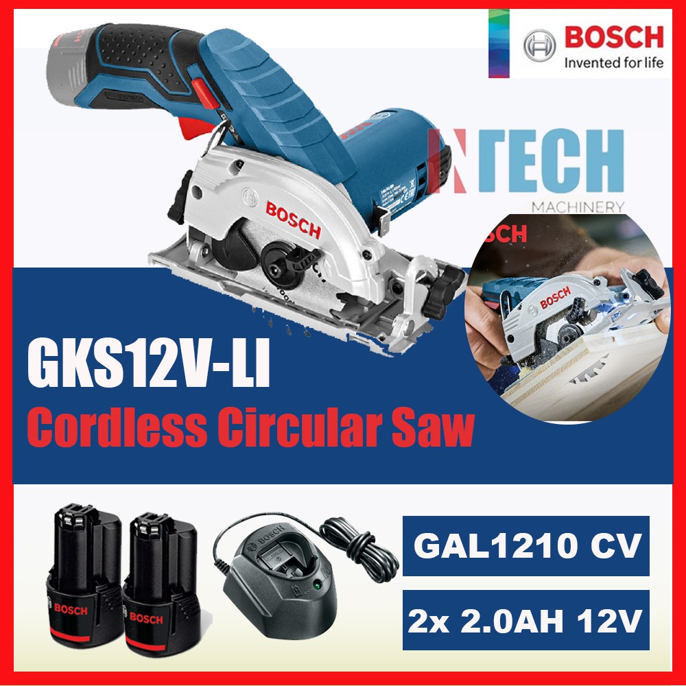 BOSCH GKS12V LI CORDLESS CIRCULAR SAW C W 2x 2.0AH BATTERY AND 1x