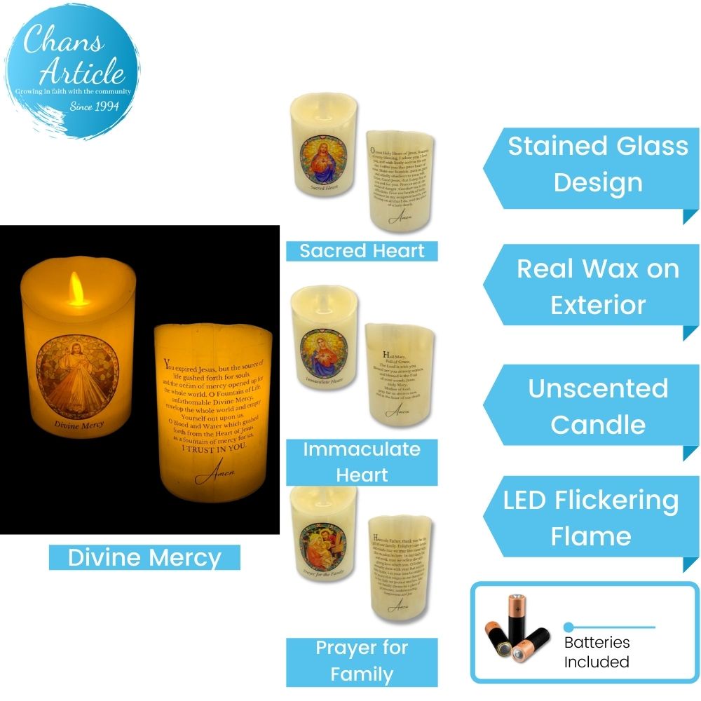 Prayer Candle LED Stained Glass Design LED Candles for Home Altar