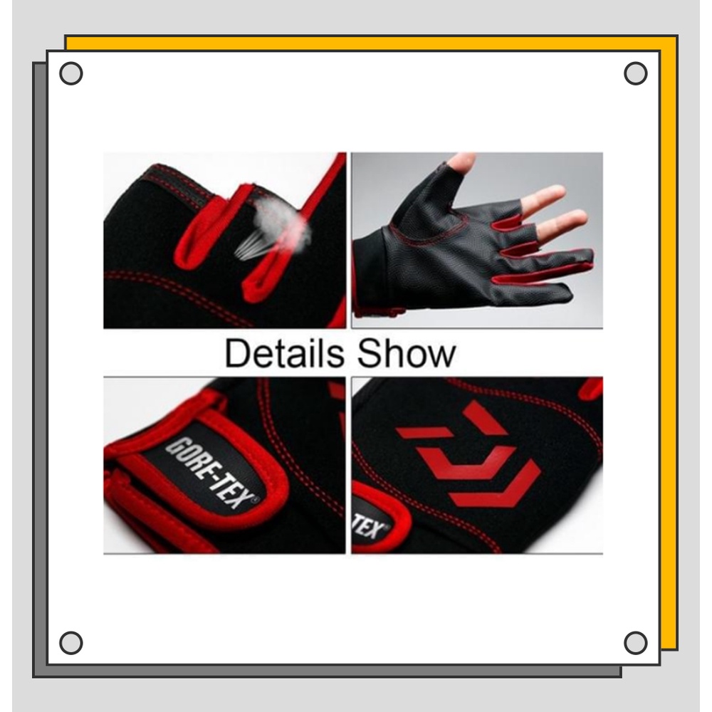 Fishing Gloves Daiwa Glove Memancing Glove Pancing Sun Protection  Breathable Outdoor Glove Red 3 Fingers Cut