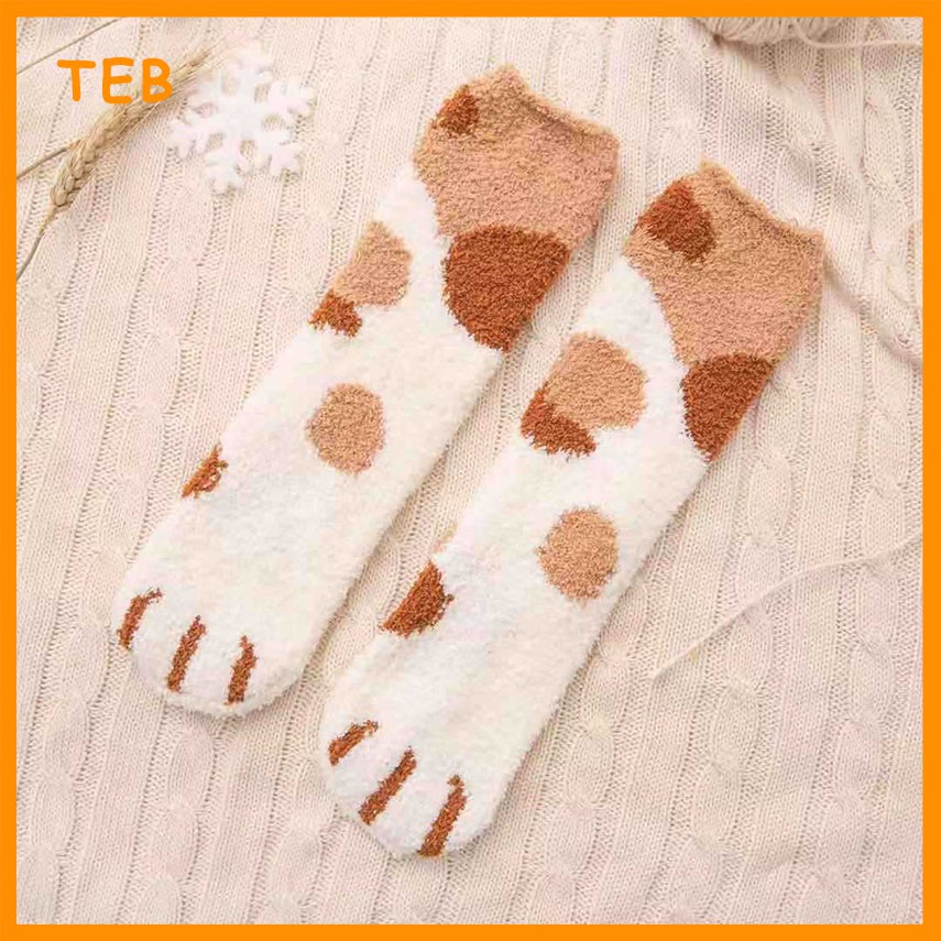 1 Pair Cat Paw Design Thick Warm Confinement Winter Socks Adult ...