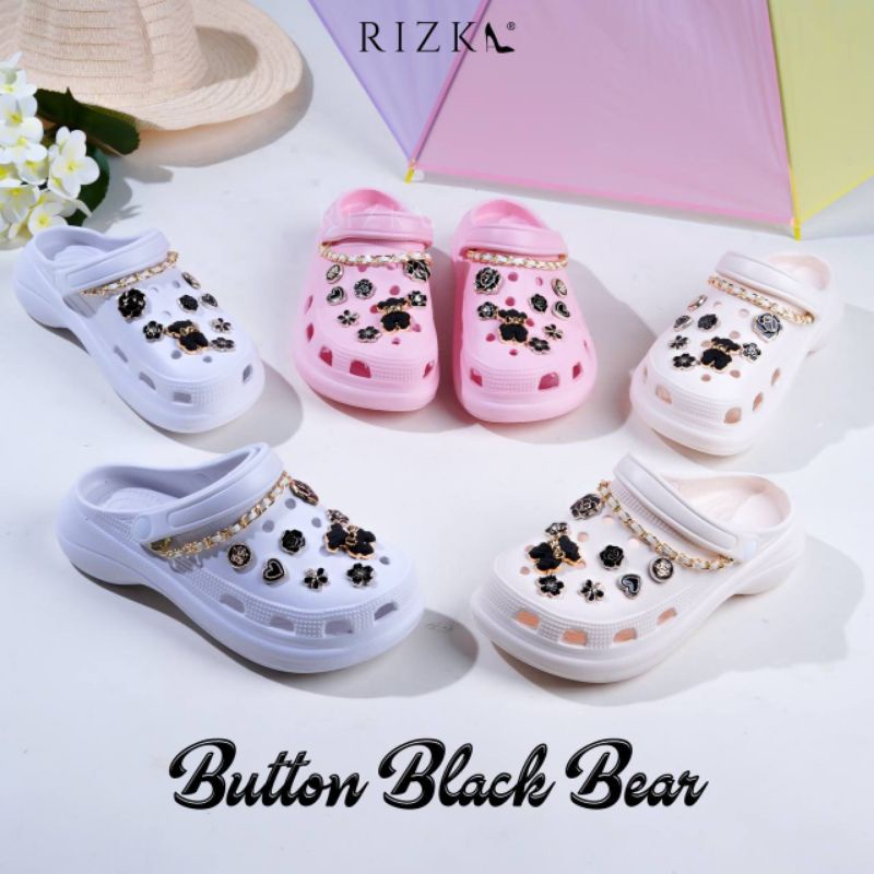 KASUT CROCS VIRAL RIZKA BUTTON BLACK BEAR | Shopee Malaysia