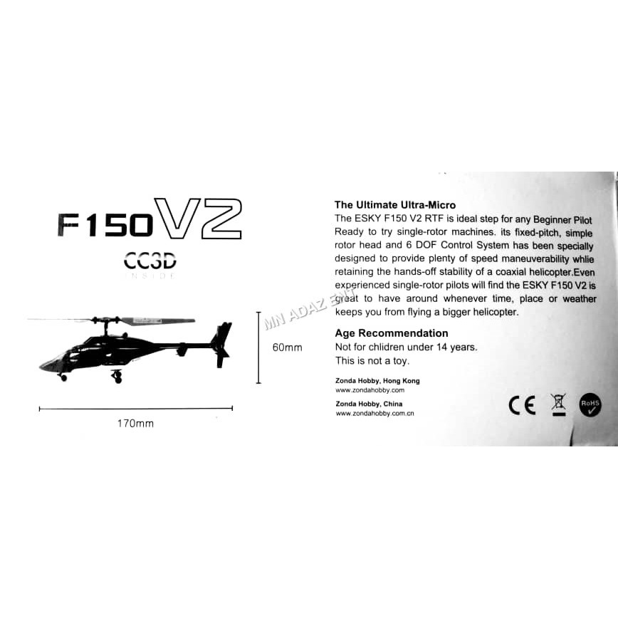 Ready Stock# Helicopter Rc Esky F150 V2 5Ch Airwolf With Cc3D | Shopee  Malaysia