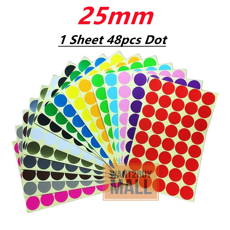 🇲🇾 1 Sheet Round Circle Bulat Dot Self Adhesive Color Label Remark Code ...