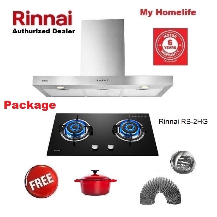 Rinnai RHC94BSSVR Kitchen Cooker Hood + Rinnai RB2HG Bunner Gas Hob