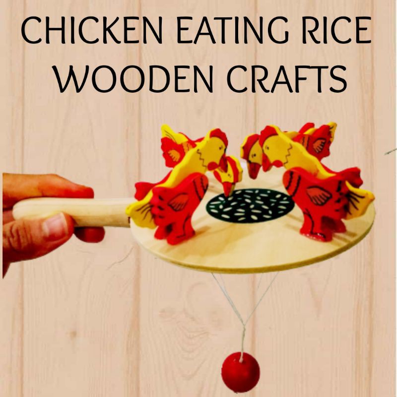 wooden crafts nostalgic toys chicken eating rice 🔥READY STOCK IN ...