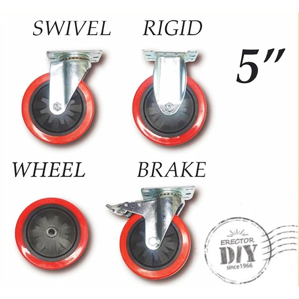 4-Inch Heavy-Duty Red PU Swivel Caster Wheels Without Brake - View #4