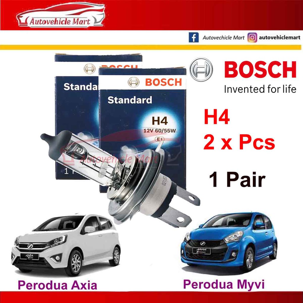 (1-PAIR) Bosch H4 55W Halogen Head Light Bulb For Perodua Myvi and ...