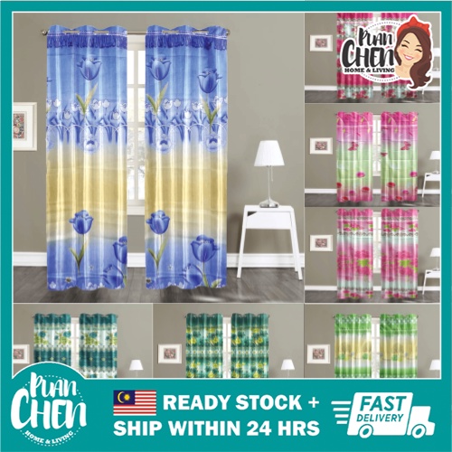 Langsir Raya Ring Hook Window Curtain Flower Flora Langsir Tingkap ...