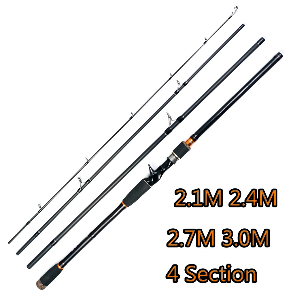 Fishing Rod 2.1M 2.4M 2.7M 3.0M 4 Section M Power Carbon Fiber Casting  Travel Rod 10-30g Baitcasting rod