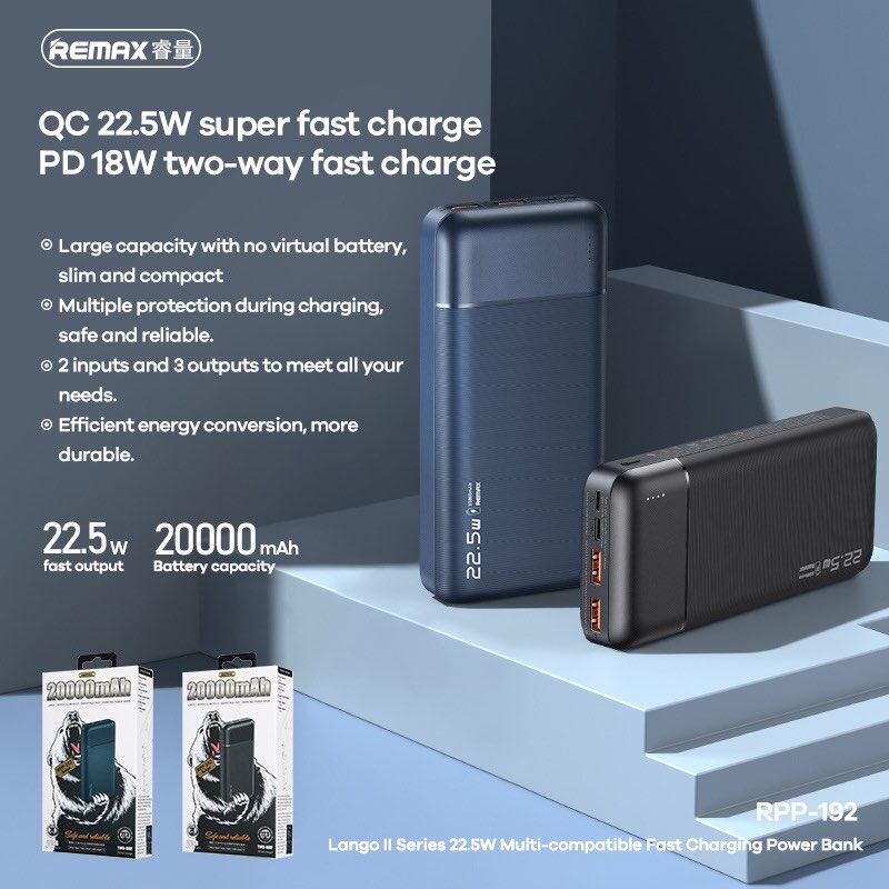 REMAX RPP-192 5A PD 22.5W 20000mAh Powerbank / Super Fast Charge / PD ...