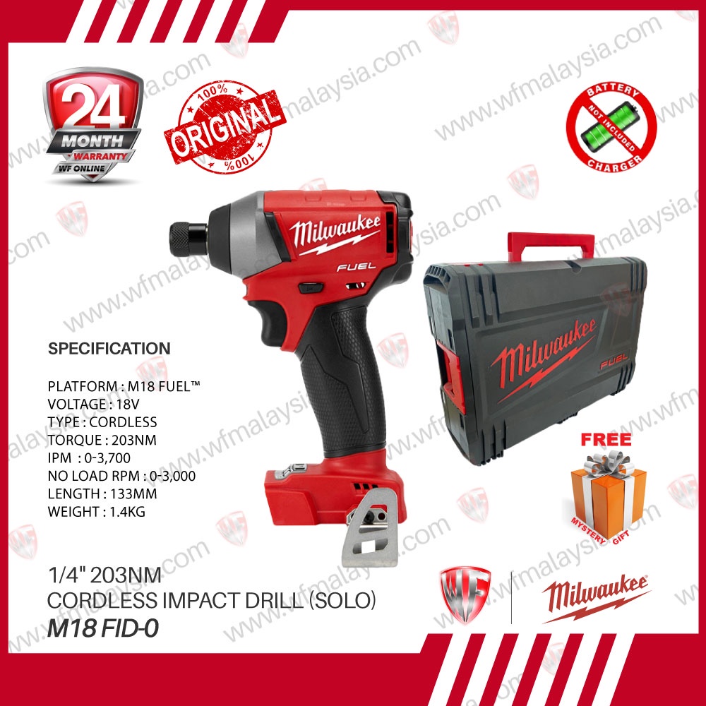 Milwaukee M18 FID0 1/4" 203Nm Impact Drill (Solo) (No Battery & No
