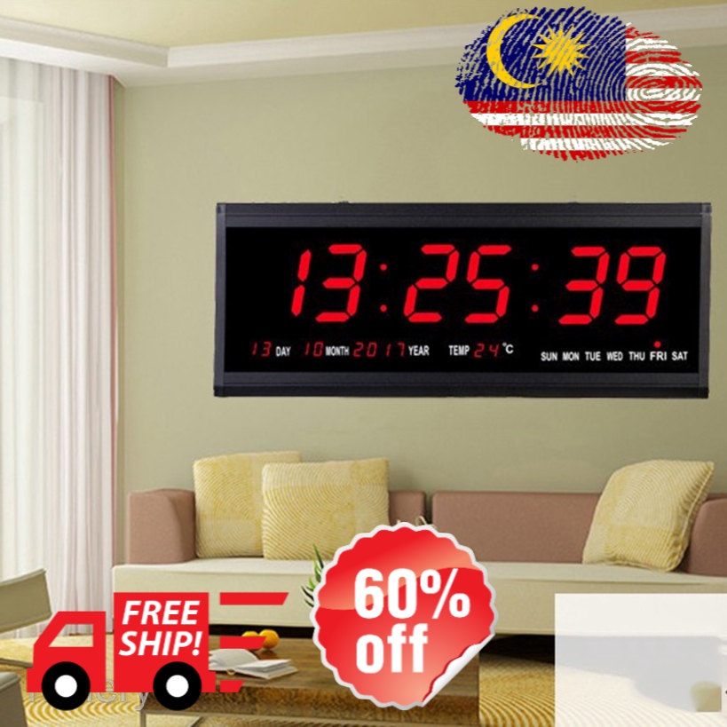 Digital Wall Clock LED Time Calendar Temperature Electric Alarm Clock ...