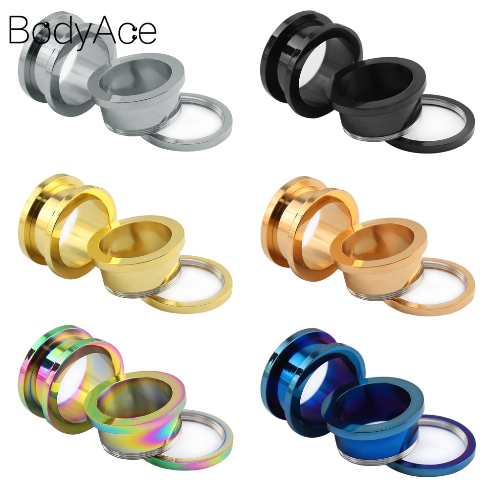 Bodyace Women Men Screw Ear Tunnels Plugs 316L Surgical Steel Ear Lobe ...