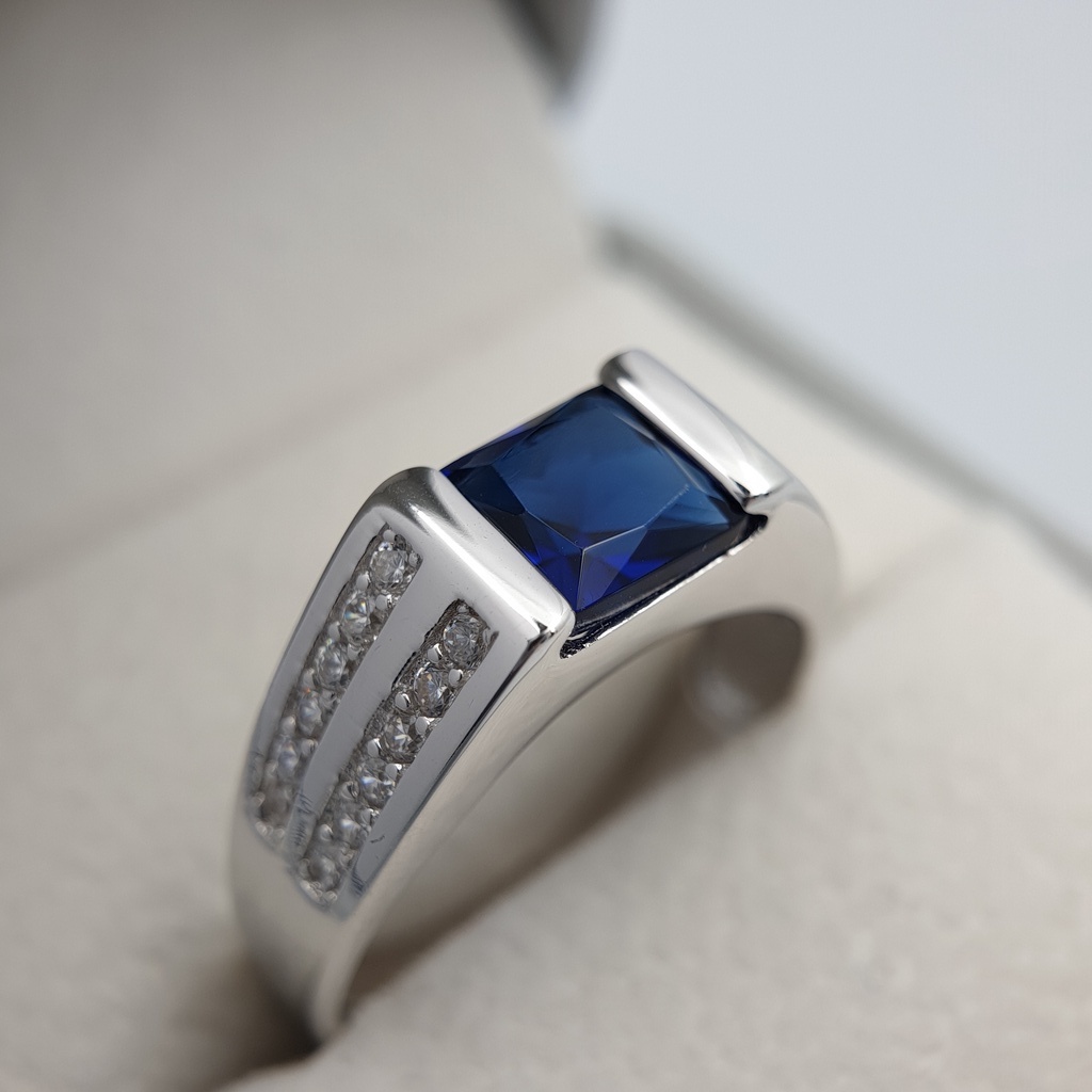 Bentley Blue 925 Genuine Sterling Silver Engagement Blue Men Ring ...