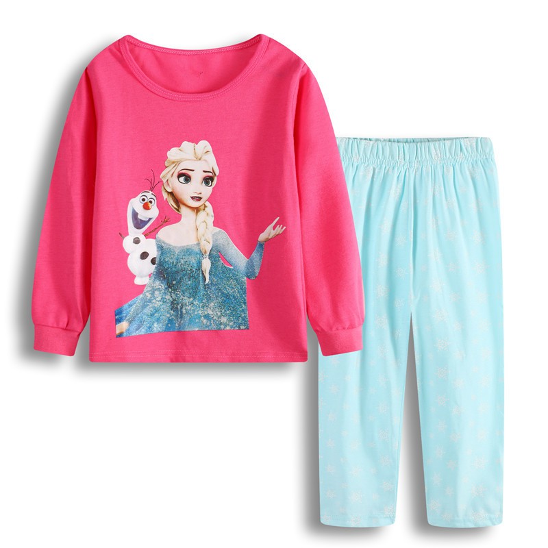 Disney Ice Frozen Elsa Girls Long Sleeve Pants Pajamas Kids Cotton Pjs ...