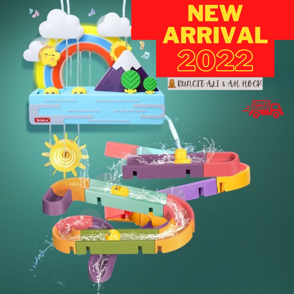 🔥READY STOCK🔥Duck Track Bath Toys Water Slide Kids Light Music Rainbow