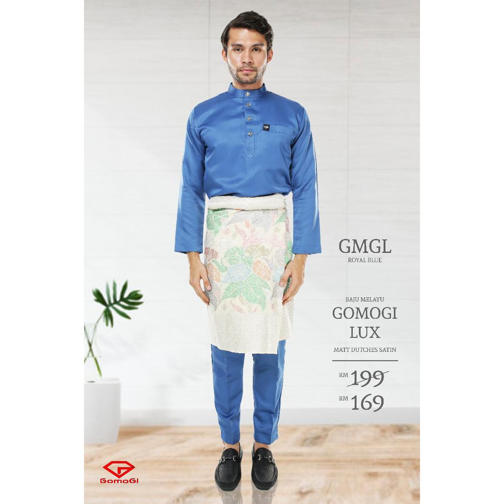 [GOMOGI MD18] Baju Melayu Slim Fit Royale Blue Kain Matte Duchess Satin ...