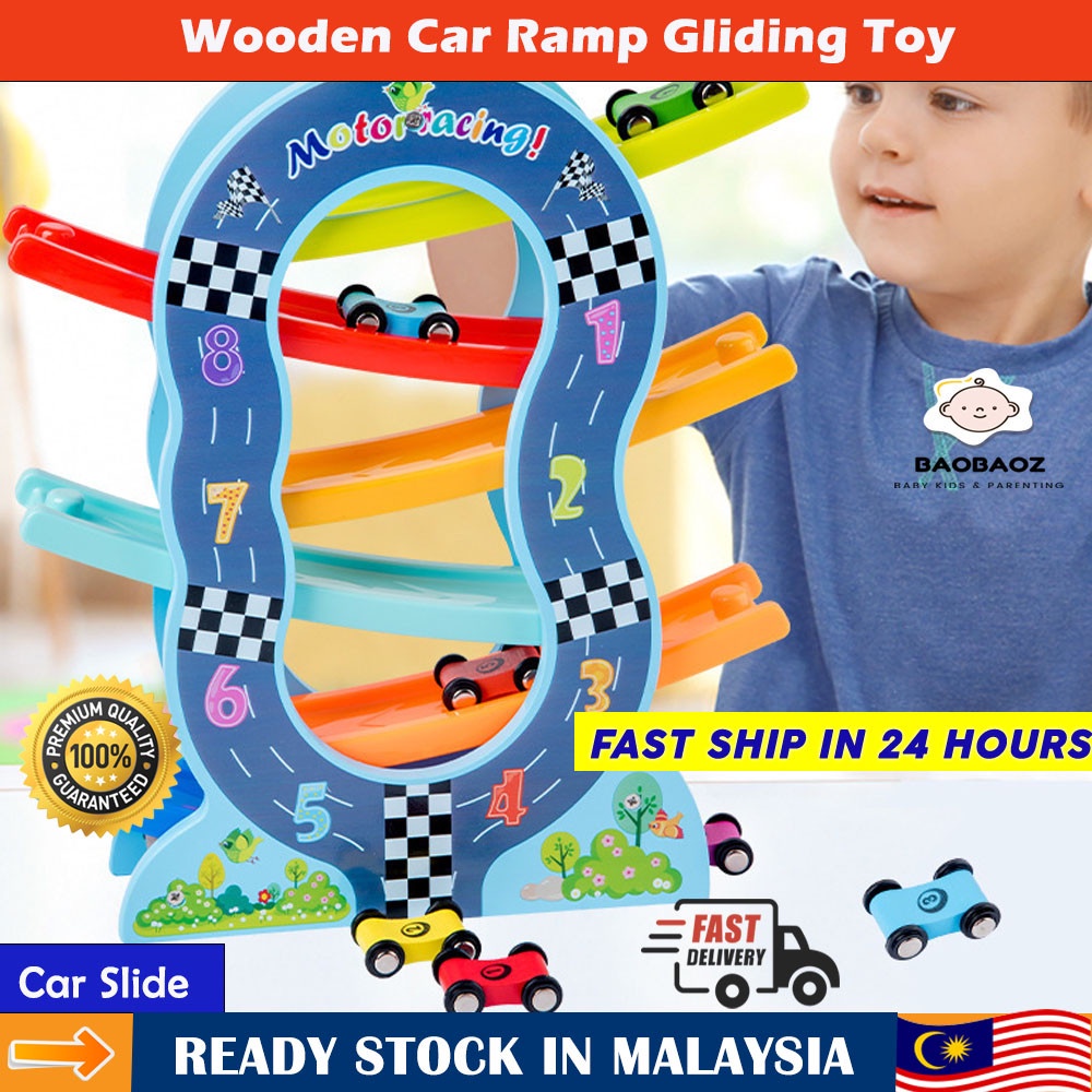 BAOBAOZ Wooden Car Ramp Gliding 4 6 Deck Racer Toy Zig Zag Slide with ...