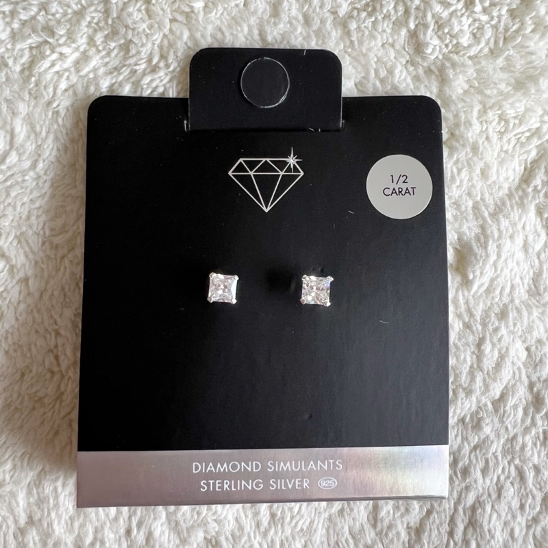 Lovisa Sterling Silver Square 1/2 Carat Diamond Simulants Stud Earring