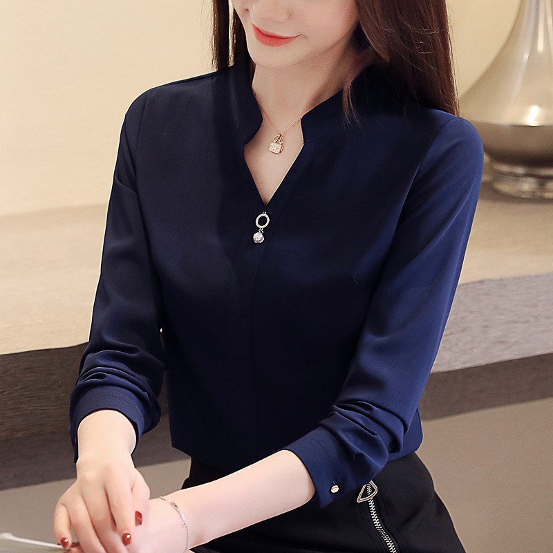 fesfesfes Women Long Sleeve V Neck Button Up Solid Tops Blouses