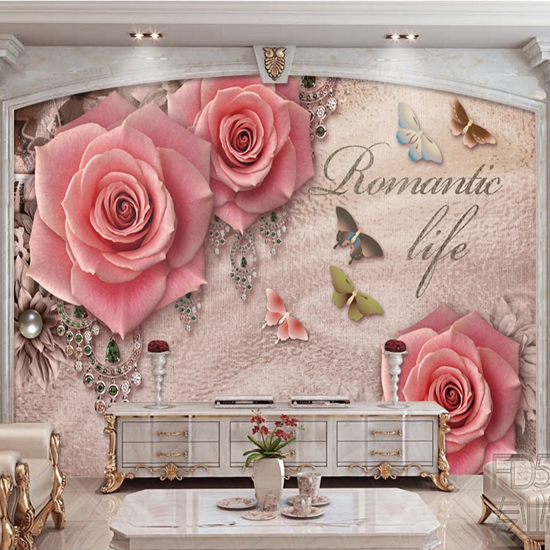 Custom Wallpaper Stickers Home Decor Floral Wallpaper Romantic Rose Flowers Wallpaper Wedding