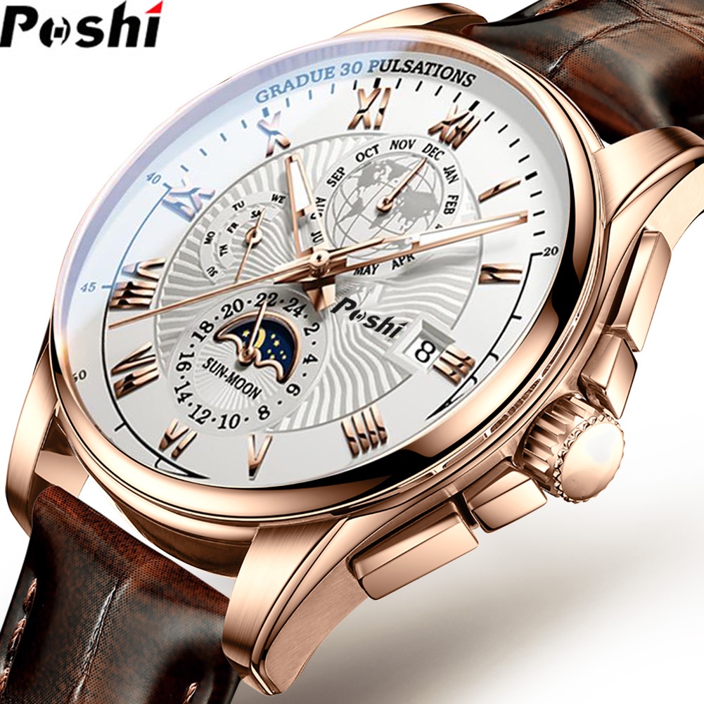 POSHI Men's Watch Waterproof quartz leather men's casual watch Shopee