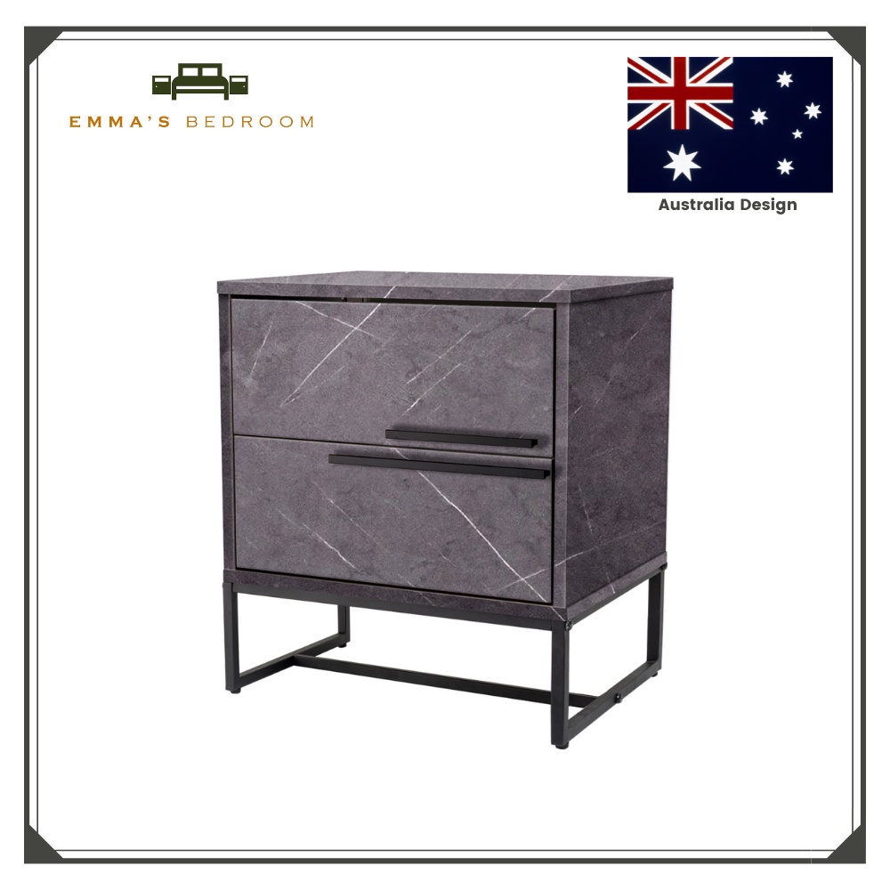 Fiona Bedside Table (EM229+B340 Grey Stone) with 2 Drawers Bedroom