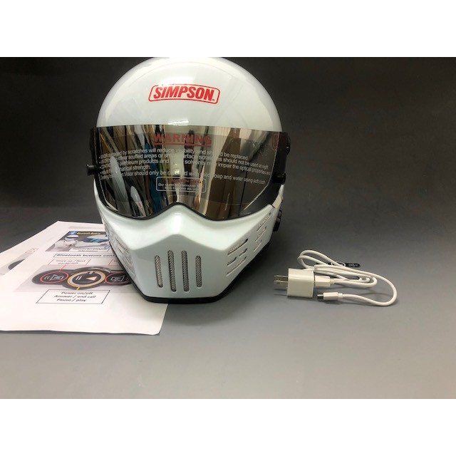 Simpson M30 racing helmet WHITE CHROME VISOR with BUILT IN