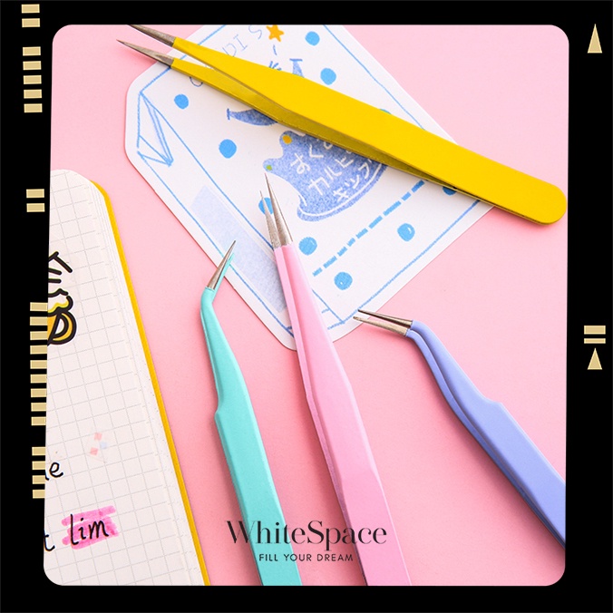 WHITESPACE Macaron Color Tweezer Curved Sticker Tweezer Stainless Steel ...