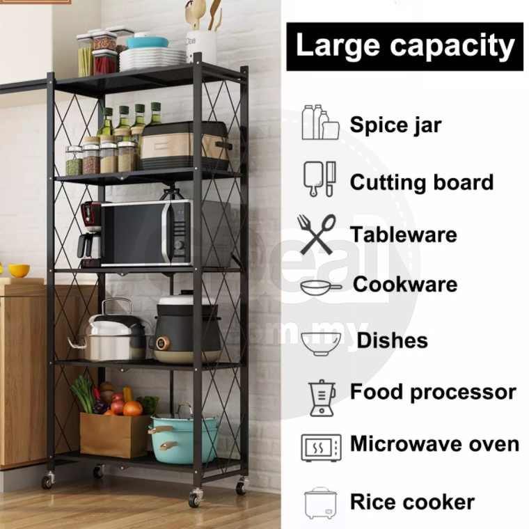 GDeal 3/4/5 Tier Foldable Storage Rack With Wheel For Living Room ...