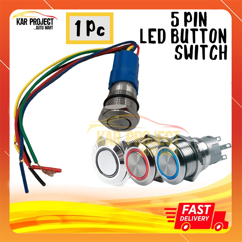 16mm 12V 5-Pin LED Button Switch With Socket Push Button Switch Suis ...