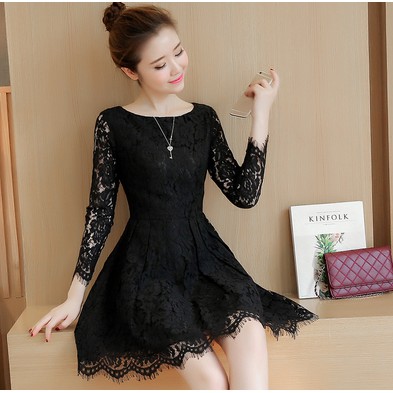 white and black lace dress Claribel Black & White Lace Long-Sleeve Mini Dress With Ruffle Hem – Club L  London main image 1
