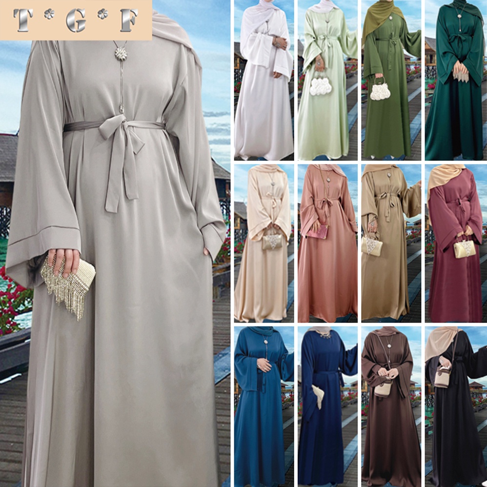 Jubah Abaya Satin Muslimah Plain Plus Size Long Dress women maxi labuh ...