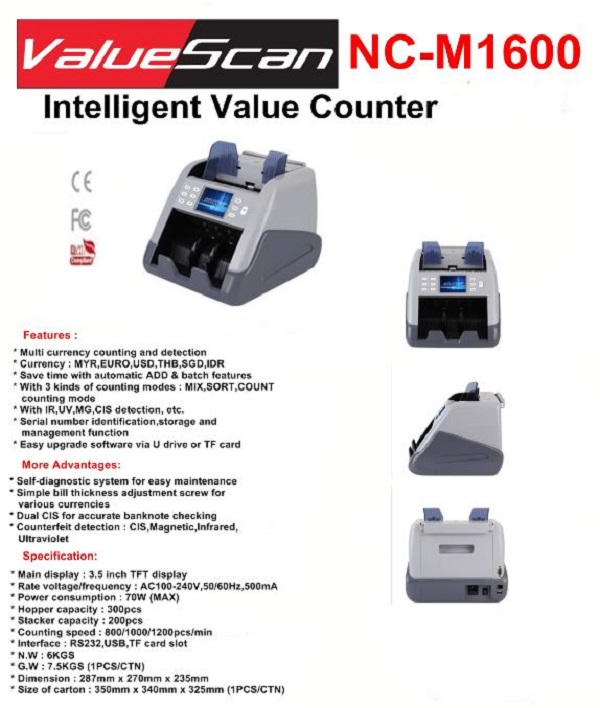 Valuescan NC-M1600 Mix Notes Multi Currency Heavy Duty Bank Notes Bill ...